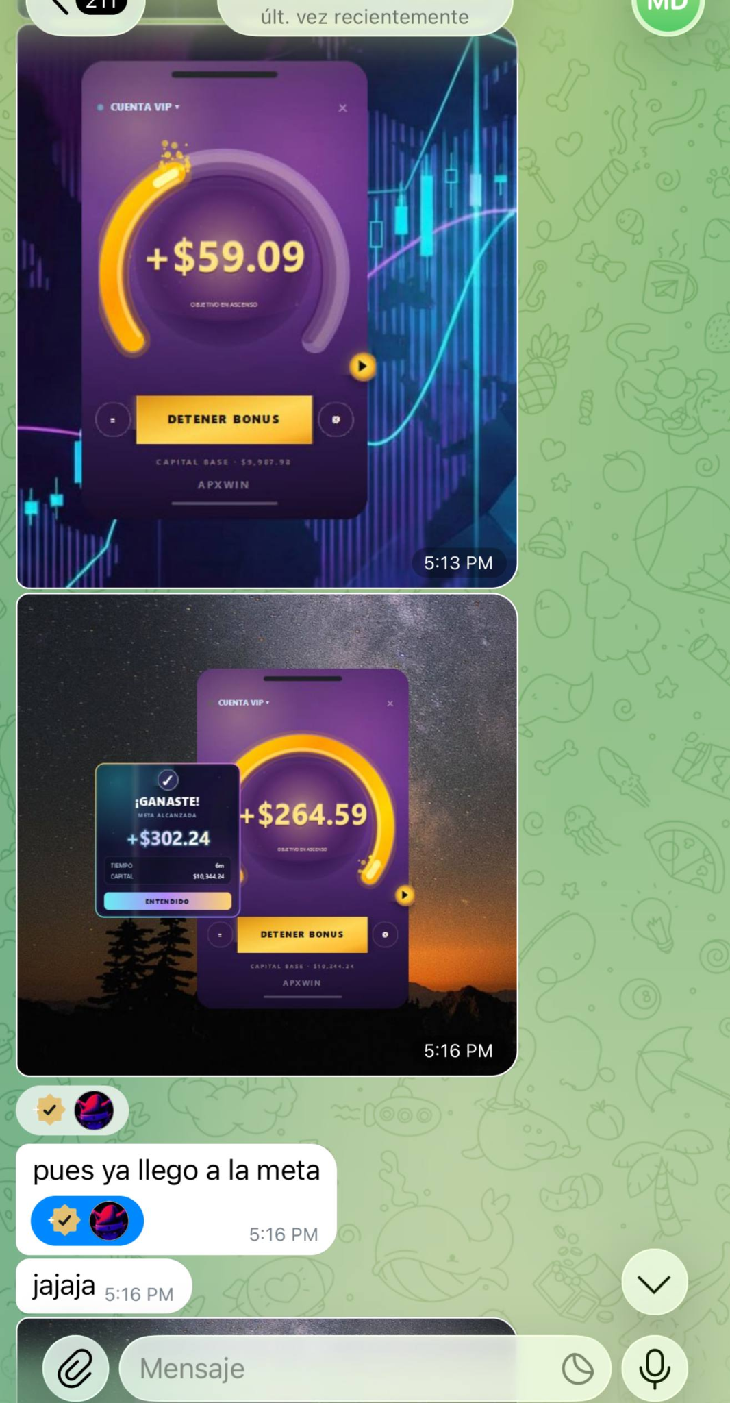 Conversación de cliente con resultados