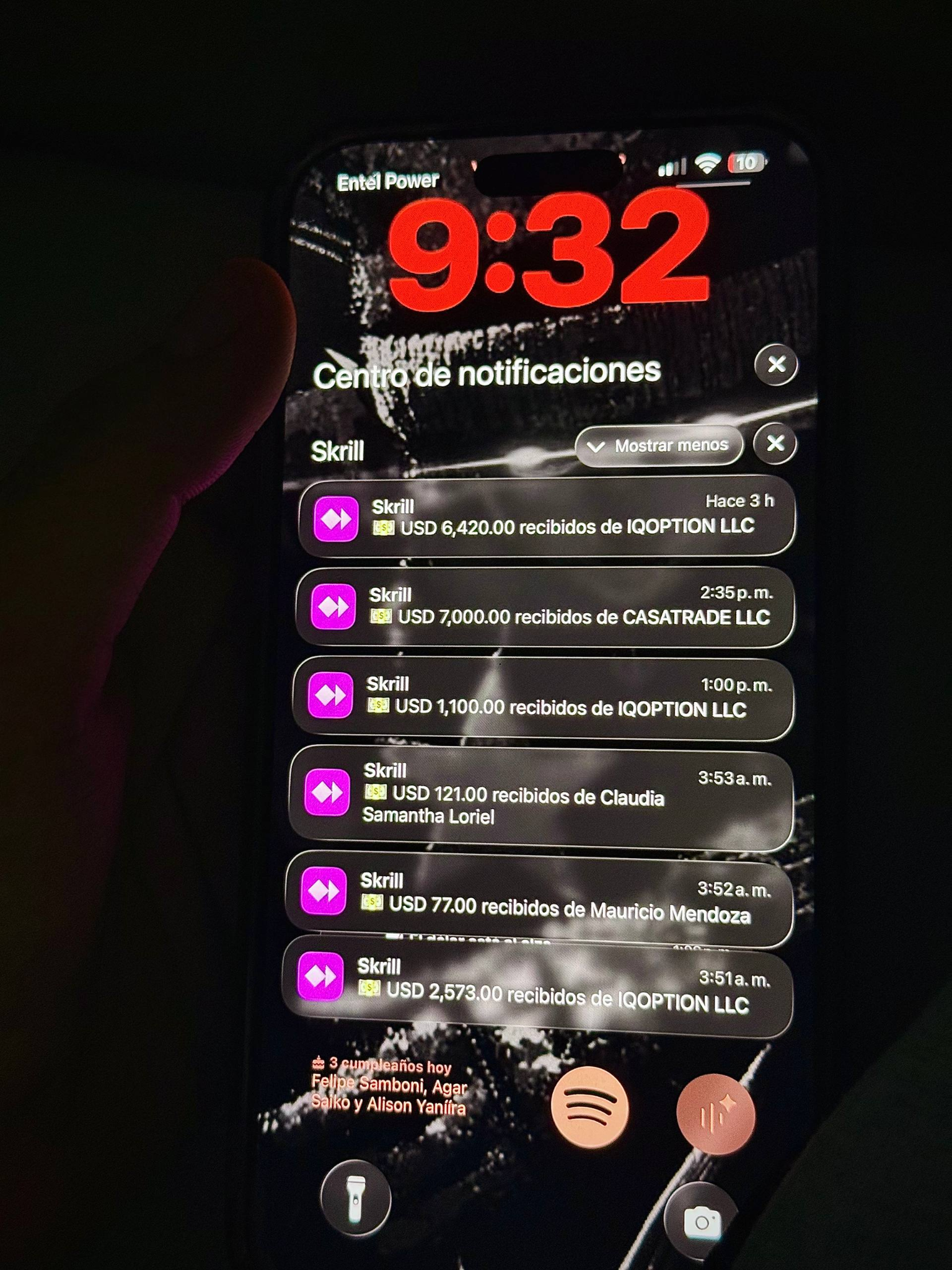 Notificaciones de pagos recibidos